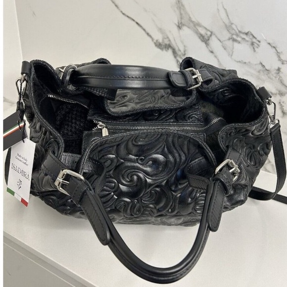 ISADORA ITALY Black Tooled GENUINE
Leather Large Bag Tote Purse NEW
AUTHENTIC - Picture 3 of 8